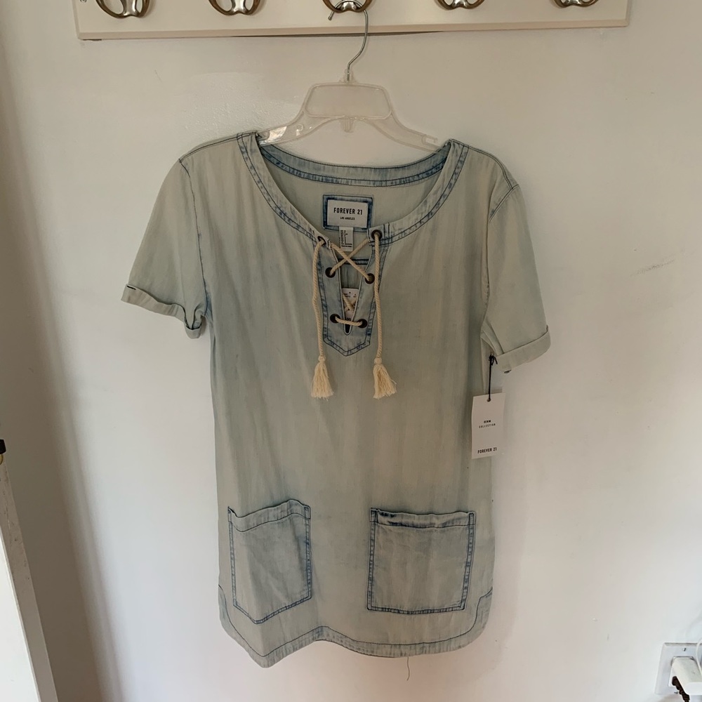 Denim lace up shirt dress